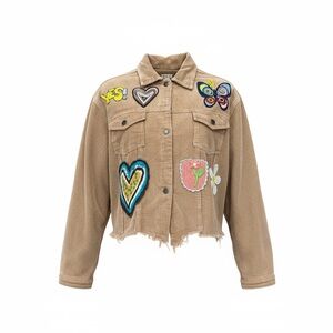 POL Tan Bomber Jacket with Colorful Patches
